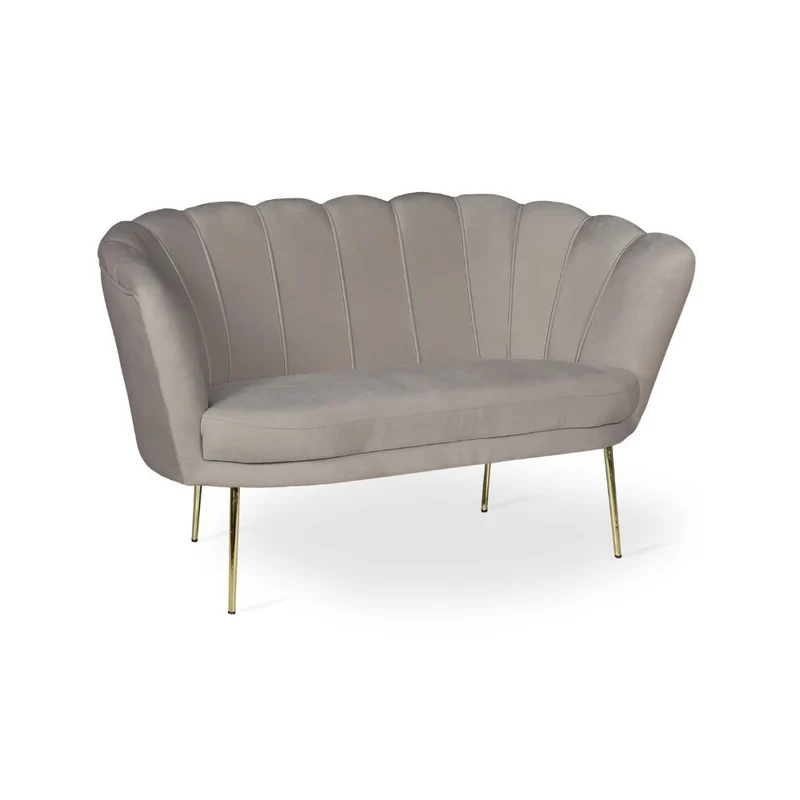 Divano a conchiglia due posti velluto tortora gambe oro 135x75H cm - Orel