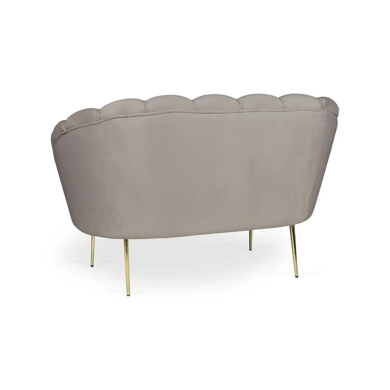 Divano a conchiglia due posti velluto tortora gambe oro 135x75H cm - Orel