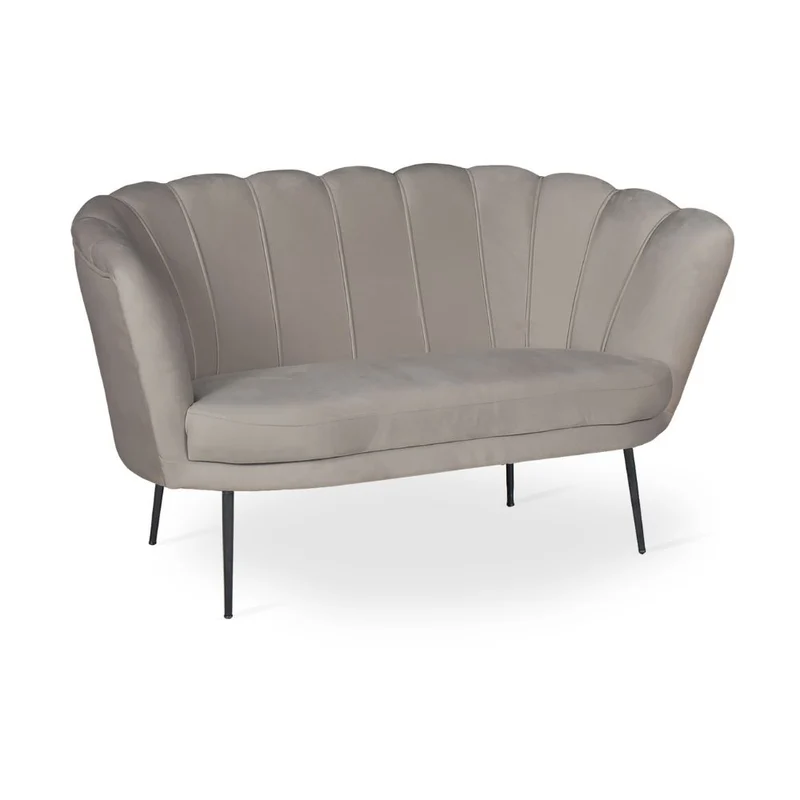 Divano a conchiglia due posti velluto tortora gambe oro 135x75H cm - Orel