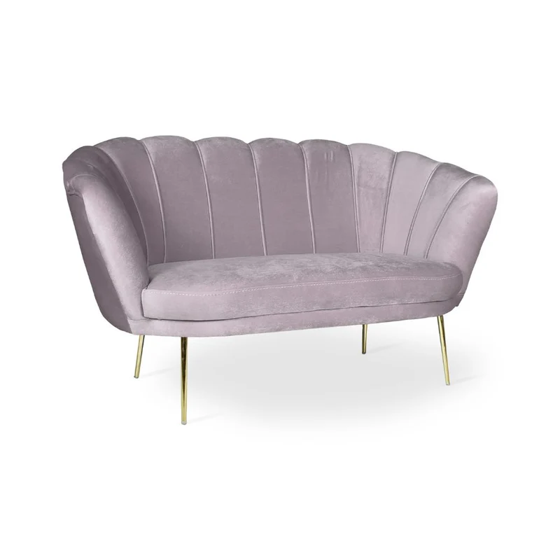 Divano a conchiglia due posti velluto glicine gambe oro 135x75H cm - Orel
