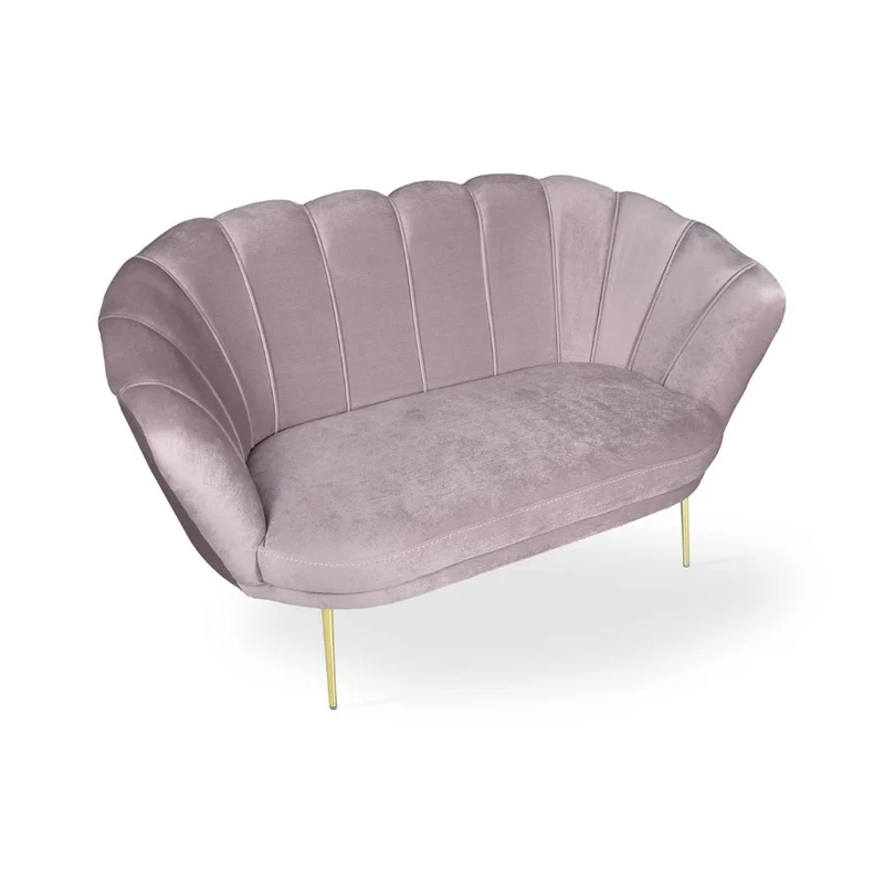 Divano a conchiglia due posti velluto glicine gambe oro 135x75H cm - Orel