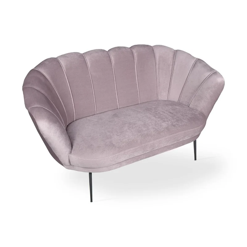 Divano a conchiglia due posti velluto glicine gambe oro 135x75H cm - Orel
