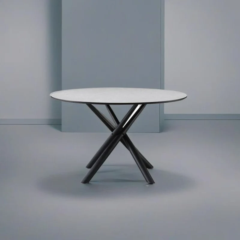 Tavolo rotondo con piano color cemento e gambe nere 120x76.5H cm - Vikto