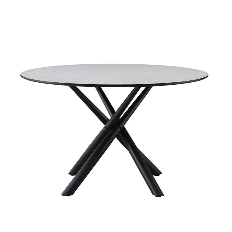 Tavolo rotondo con piano color cemento e gambe nere 120x76.5H cm - Vikto