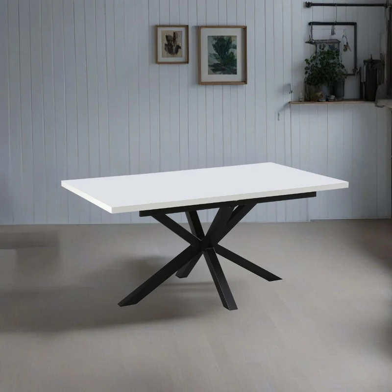 Tavolo allungabile con piano colore bianco e gambe nere 160x90 cm - Mirk