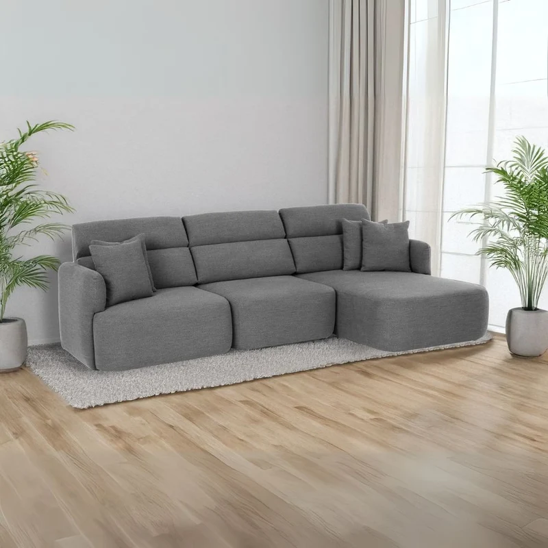 Divano con penisola reversibile e seduta traslante tessuto grigio scuro 307 cm - Koda