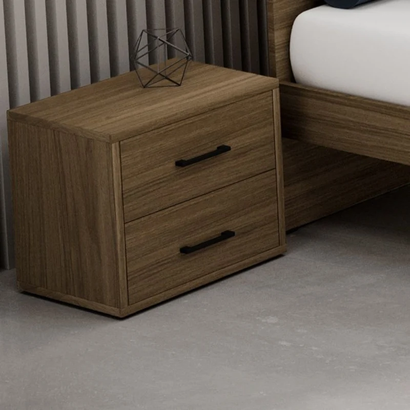 Comodino con 2 cassetti colore noce naturale 52x43H cm montato
