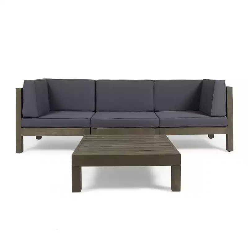Christopher Knight Home Oana Ensemble de conversation avec canapé trois places en bois d'acacia et coussins pour l'extérieur