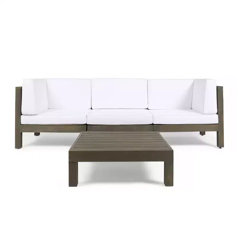 Christopher Knight Home Oana Ensemble de conversation avec canapé trois places en bois d'acacia et coussins pour l'extérieur