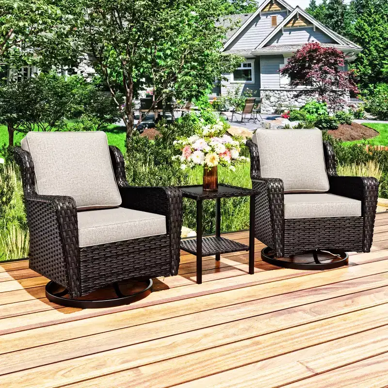 UPTIOT Ensemble de 3 Chaises Pivotantes de Patio en Rotin