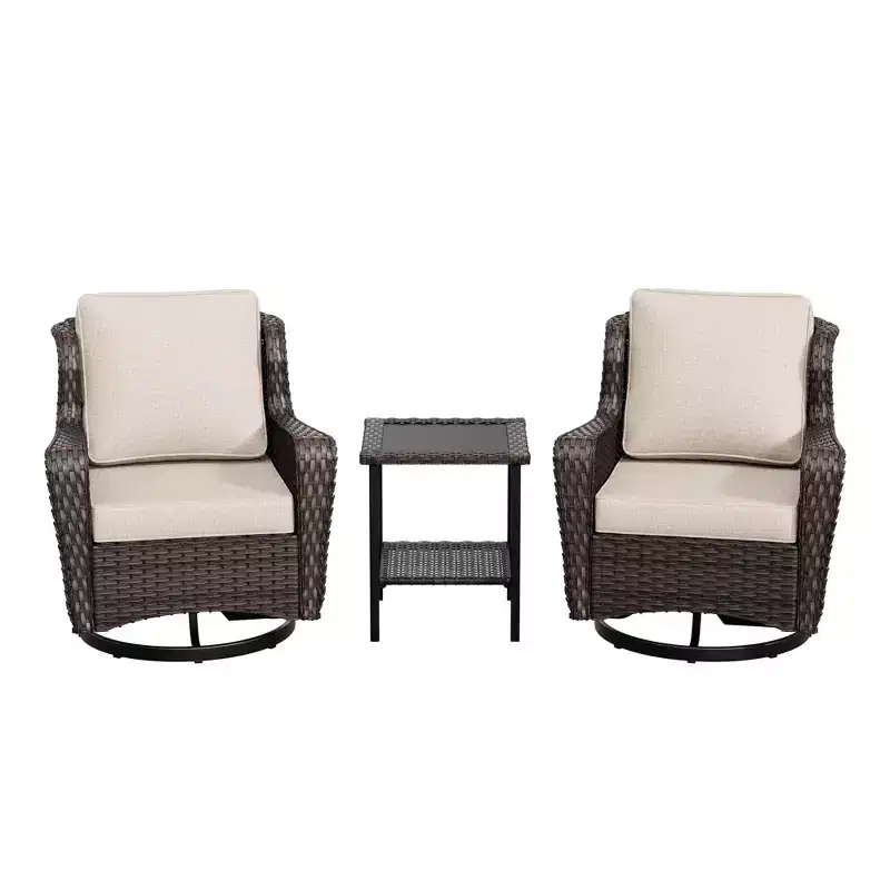 UPTIOT Ensemble de 3 Chaises Pivotantes de Patio en Rotin