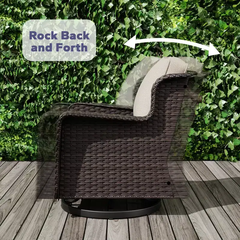 UPTIOT Ensemble de 3 Chaises Pivotantes de Patio en Rotin