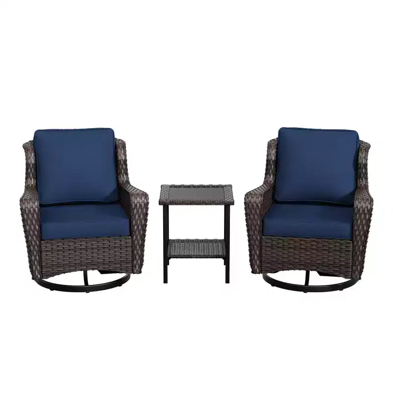 UPTIOT Ensemble de 3 Chaises Pivotantes de Patio en Rotin