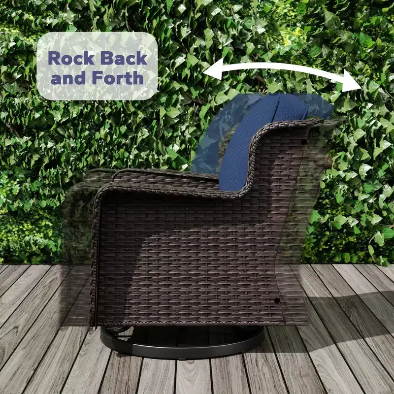 UPTIOT Ensemble de 3 Chaises Pivotantes de Patio en Rotin