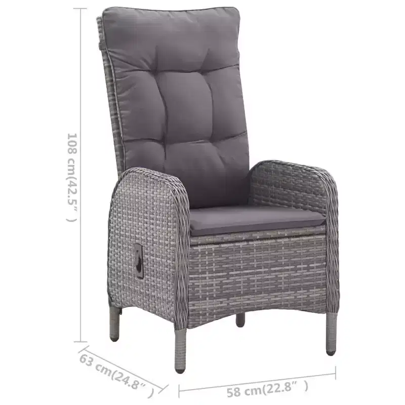 vidaXL Ensemble de jardin de repas gris en polyrotin, acier, verre, polyester 3 pièces