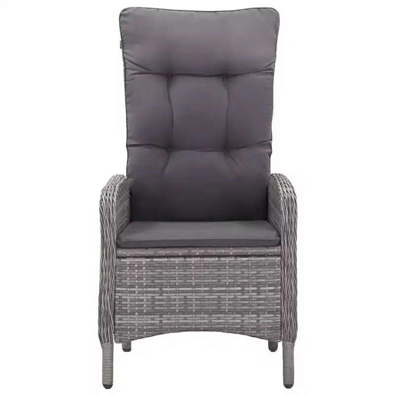 vidaXL Ensemble de jardin de repas gris en polyrotin, acier, verre, polyester 3 pièces