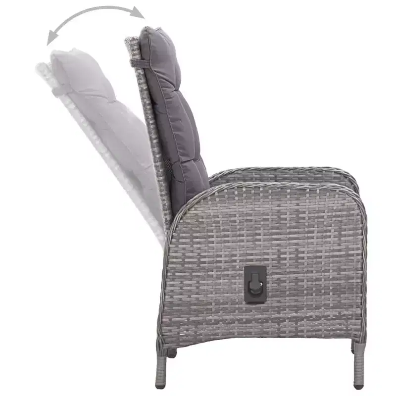 vidaXL Ensemble de jardin de repas gris en polyrotin, acier, verre, polyester 3 pièces