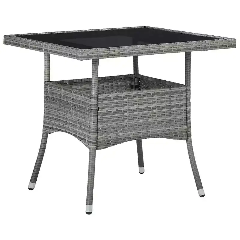 vidaXL Ensemble de jardin de repas gris en polyrotin, acier, verre, polyester 3 pièces