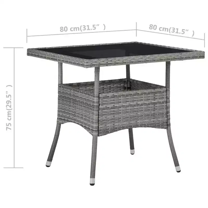 vidaXL Ensemble de jardin de repas gris en polyrotin, acier, verre, polyester 3 pièces