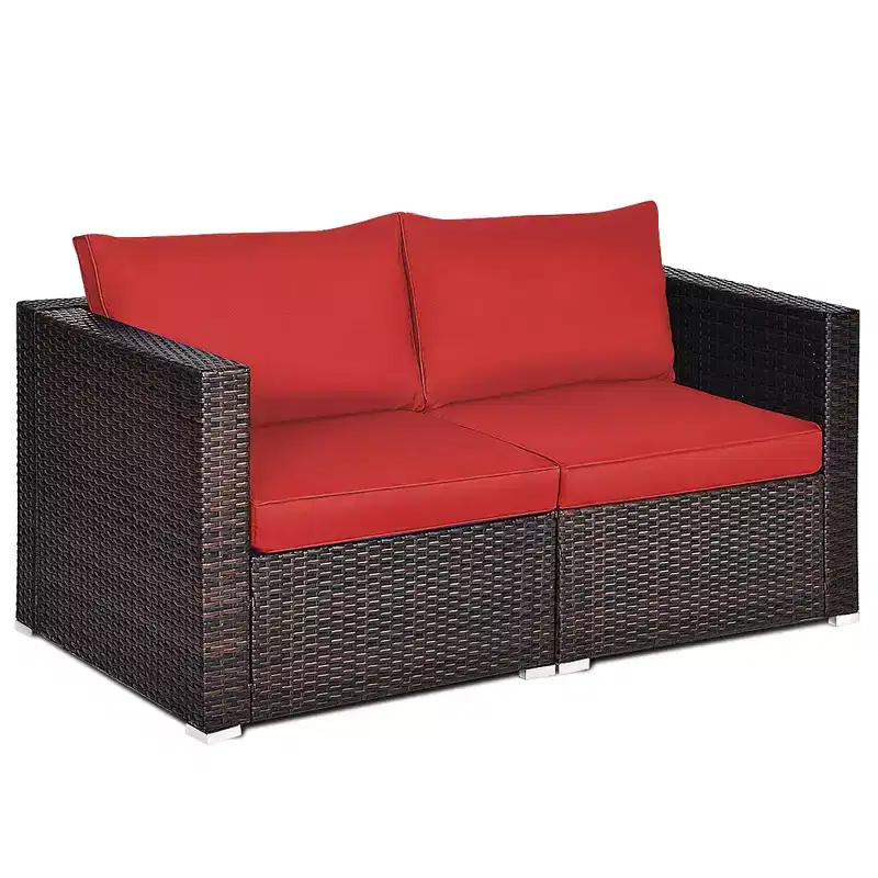 Costway Ensemble de Meubles de Jardin Canapé d'Angle en Rotin 2 Pièces avec Coussins Noirs/Rouges