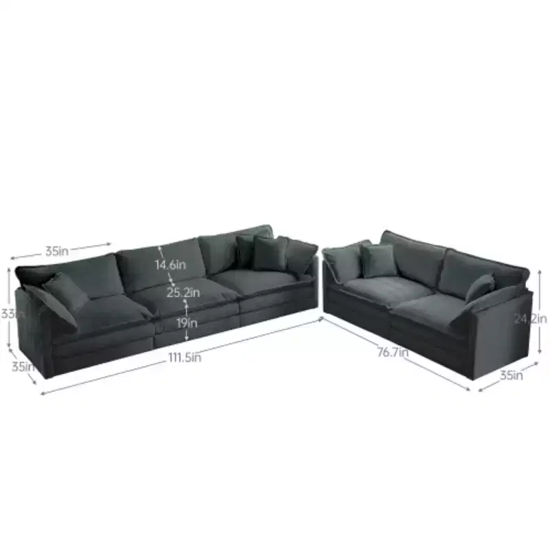 Canapé moderne pour salon, ensemble de 2 canapés en chenille, canapé 2+3 places avec assise profonde