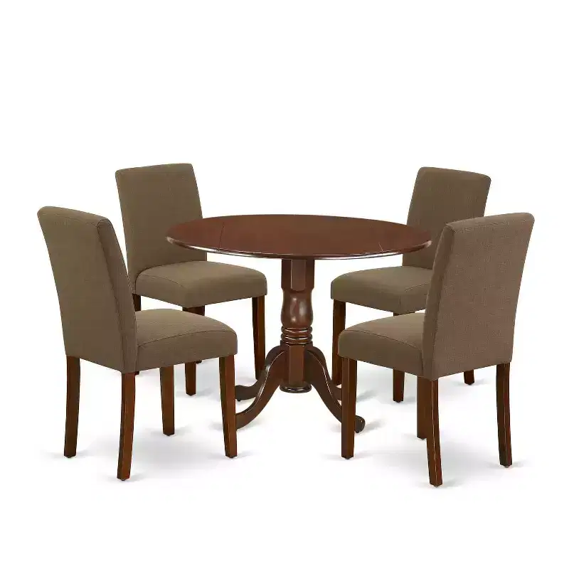 Ensemble de salle à manger rond 5 pièces - Table de 106 cm avec rallonges et 4 chaises Parsons - Tissu lin