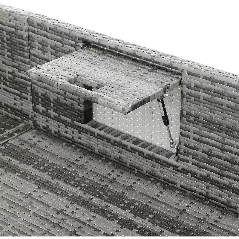 Salons de jardin Bestier, ensemble de conversation d'extérieur en osier avec table relevable, dossier réglable, poufs, canapé modulable pour l'arrière-cour
