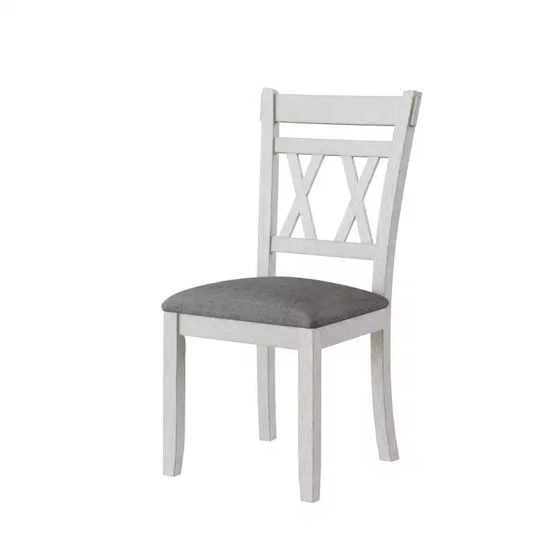 Ensemble de table à manger rustique VECELO, table ronde en bois d'hévéa et chaises de salle à manger rembourrées pour cuisine, gris