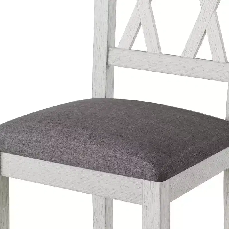 Ensemble de table à manger rustique VECELO, table ronde en bois d'hévéa et chaises de salle à manger rembourrées pour cuisine, gris