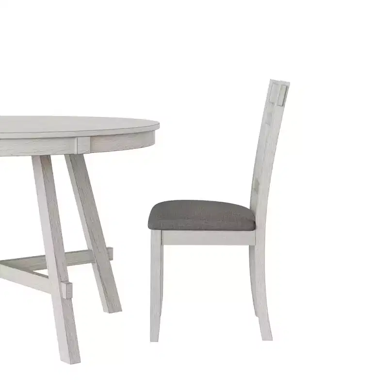 Ensemble de table à manger rustique VECELO, table ronde en bois d'hévéa et chaises de salle à manger rembourrées pour cuisine, gris