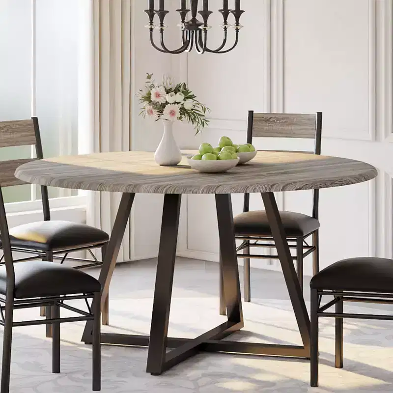 Ensemble de salle à manger rond 5 pièces pour 4 personnes, table de cuisine robuste en bois et 4 chaises rembourrées, ensemble de table à manger circulaire peu encombrant pour salle à manger