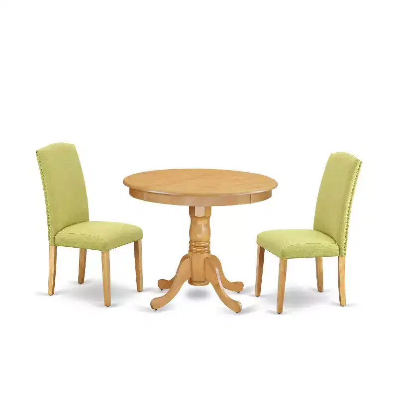 Ensemble table à manger ronde - Table de 36 pouces et 2 chaises - Tissu en lin - Base en bois massif