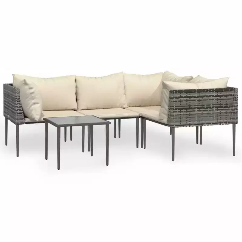 vidaXL Salon de jardin d'extérieur avec coussins en résine tressée gris