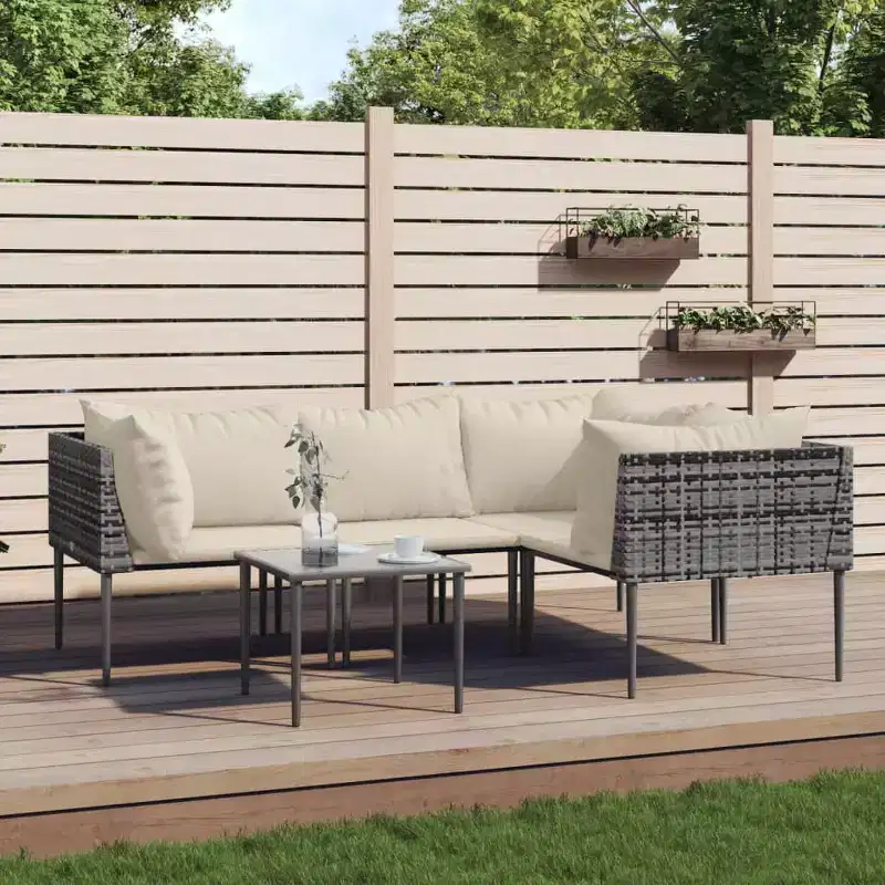 vidaXL Salon de jardin d'extérieur avec coussins en résine tressée gris