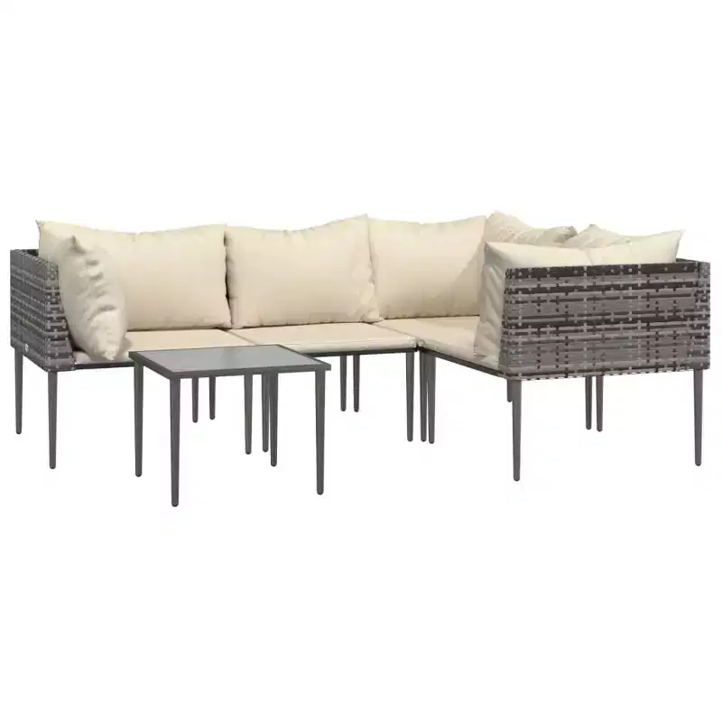 vidaXL Salon de jardin d'extérieur avec coussins en résine tressée gris