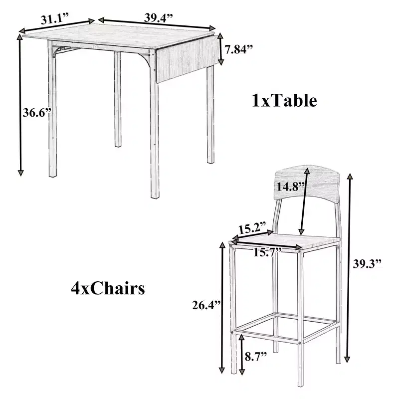 Ensemble de table à manger pliable à hauteur de comptoir Whisen Farmhouse 5 pièces avec chaises de salle à manger