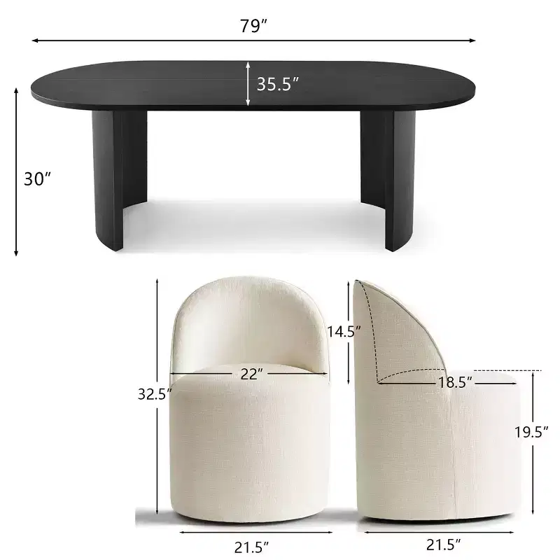 Ensemble de salle à manger 7 pièces pour cuisine, table ovale noire et chaises baquets en chenille, meubles de salle à manger modernes - Panipeachy