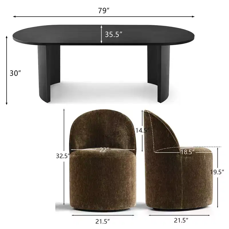Ensemble de salle à manger 7 pièces pour cuisine, table ovale noire et chaises baquets en chenille, meubles de salle à manger modernes - Panipeachy
