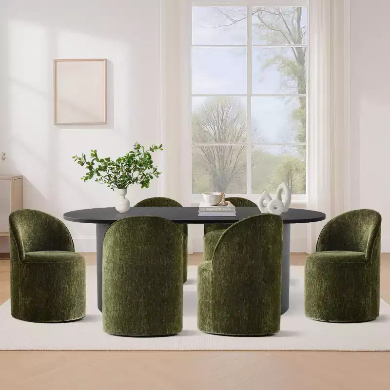 Ensemble de salle à manger 7 pièces pour cuisine, table ovale noire et chaises baquets en chenille, meubles de salle à manger modernes - Panipeachy