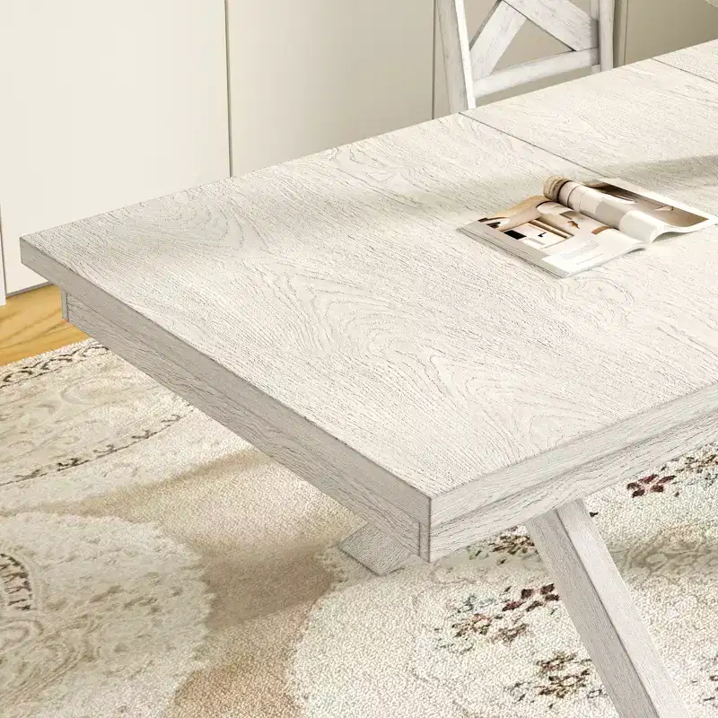 Ensemble de salle à manger extensible VECELO rustique 6 pièces, table en bois d'hévéa avec 4 chaises de salle à manger rembourrées sans accoudoirs et banc pour cuisine, gris