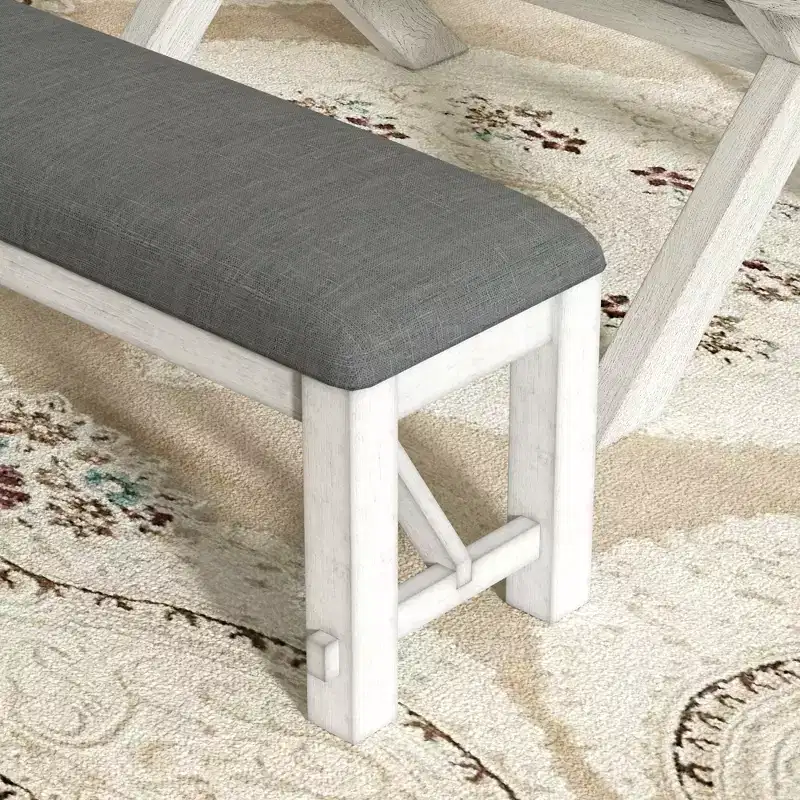 Ensemble de salle à manger extensible VECELO rustique 6 pièces, table en bois d'hévéa avec 4 chaises de salle à manger rembourrées sans accoudoirs et banc pour cuisine, gris