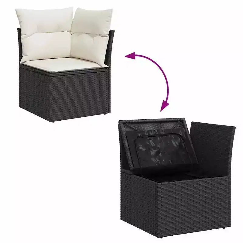 vidaXL Salon de jardin noir en résine tressée Canapé de jardin modulable de taille moyenne
