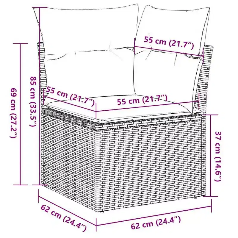 vidaXL Salon de jardin noir en résine tressée Canapé de jardin modulable de taille moyenne