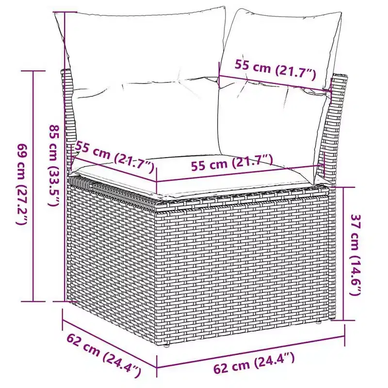 vidaXL Salon de jardin noir en résine tressée Canapé de jardin modulable de taille moyenne