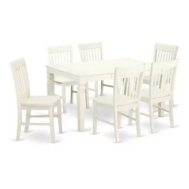 Ensemble de salle à manger nordique 7 pièces - Table et tabourets de cuisine blancs lin - Style ferme moderne
