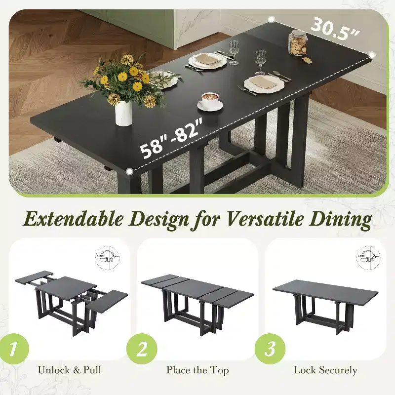 Ensemble de salle à manger GDFStudio Elba 82 de 7 pièces en bois d'hévéa rembourré avec table à tréteaux extensible