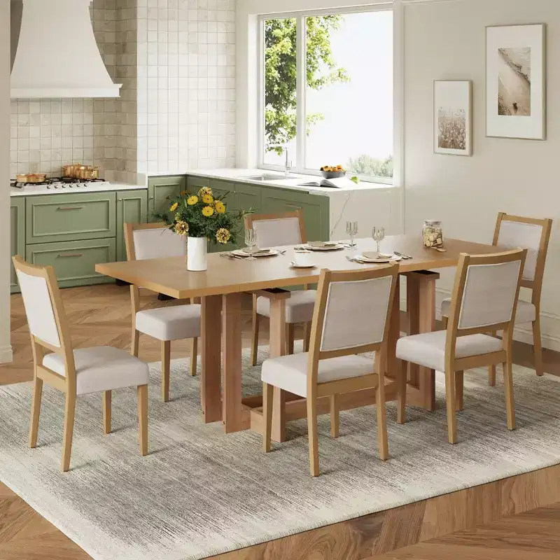 Ensemble de salle à manger GDFStudio Elba 82 de 7 pièces en bois d'hévéa rembourré avec table à tréteaux extensible