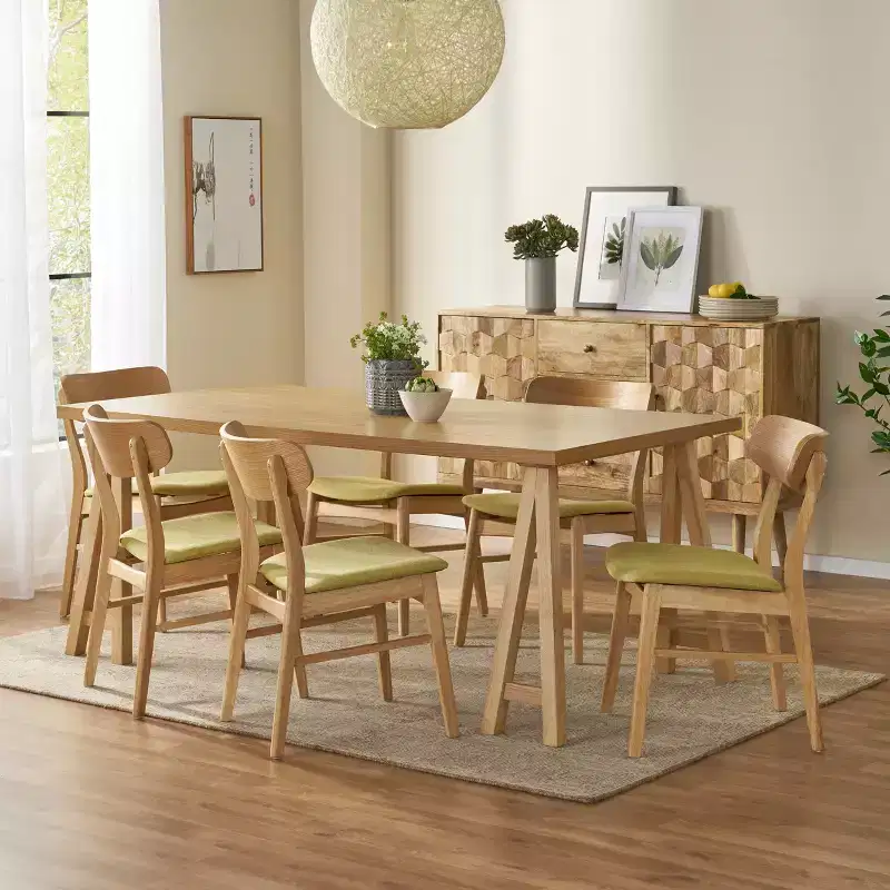 GDFStudio Alexis - Ensemble de salle à manger 7 pièces mi-moderne en tissu et bois d'hévéa rembourré