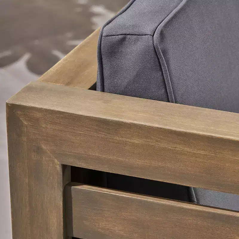 GDFStudio Cavendish Ensemble de conversation de canapé 3 places en bois d'acacia avec ottoman pour l'extérieur