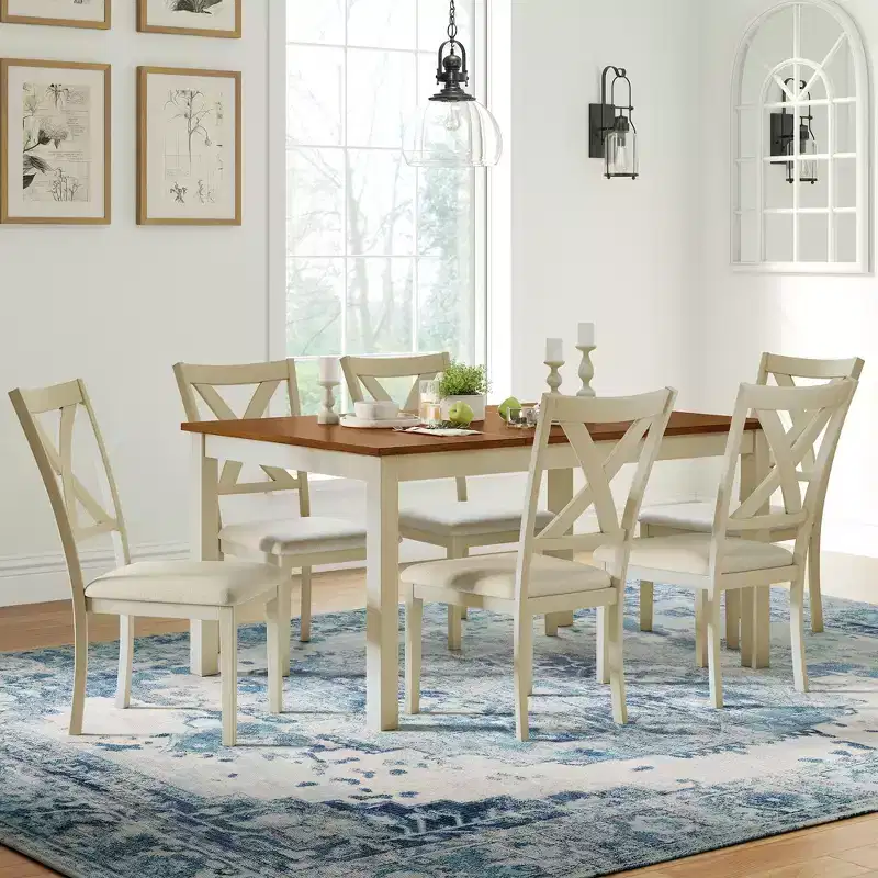 AMERLIFE Ensemble de salle à manger 7 pièces de style ferme, table de 152 cm peu encombrante avec 6 chaises pour salle à manger, cuisine
